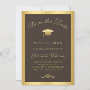Faire-part Cadre de graduation Brun Or écriture Save the Date