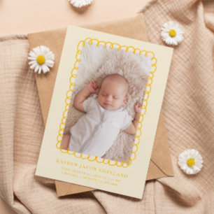 Faire-part Cadre de naissance doodle jaune Photo d'annonce
