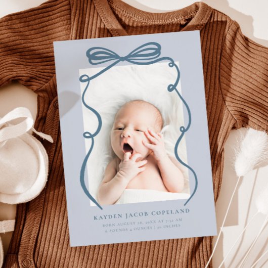 Faire-part Cadre de photo d'annonce de naissance à noeud papi