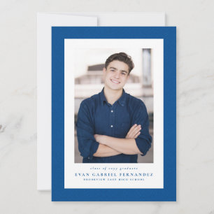 Faire-part Cadre en tweed classique photo simple bleue remise