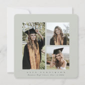 Faire-part Cadre gris-vert Carré minimal triple photo (Devant)