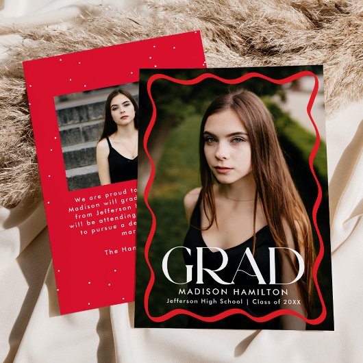 Faire-part Cadre moderne Red Wavy Grad 2 - Grad Photo Graduat