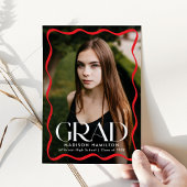 Faire-part Cadre moderne Red Wavy Grad 2 - Grad Photo Graduat