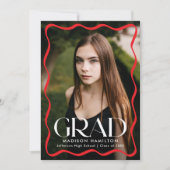 Faire-part Cadre moderne Red Wavy Grad 2 - Grad Photo Graduat (Devant)