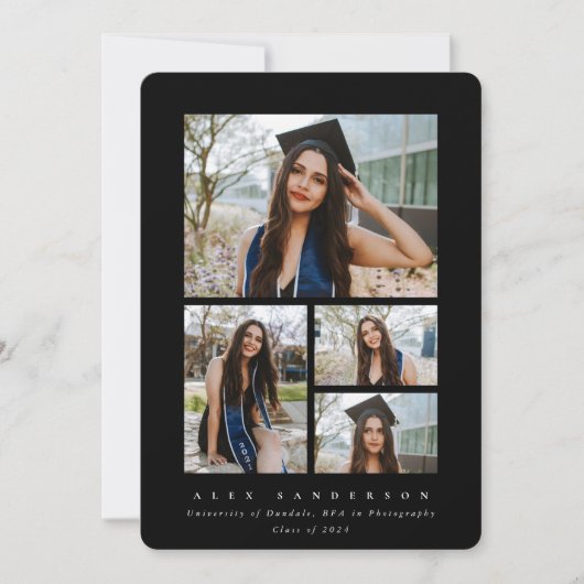 Faire-part Cadre noir minimal 4 Diplôme photo (Devant)