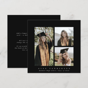 Faire-part Cadre noir minimal carré triple photo graduation