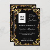 Faire-part Cadre Or de Graduation Noir (Devant / Derrière)