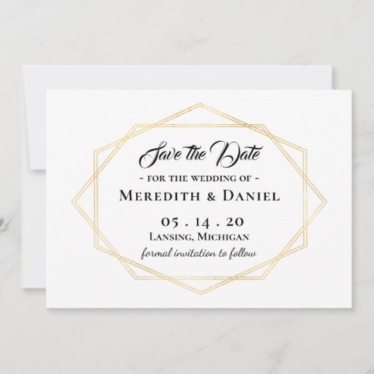 Faire-part Cadre Or Moderne Enregistrer La Date (Devant)