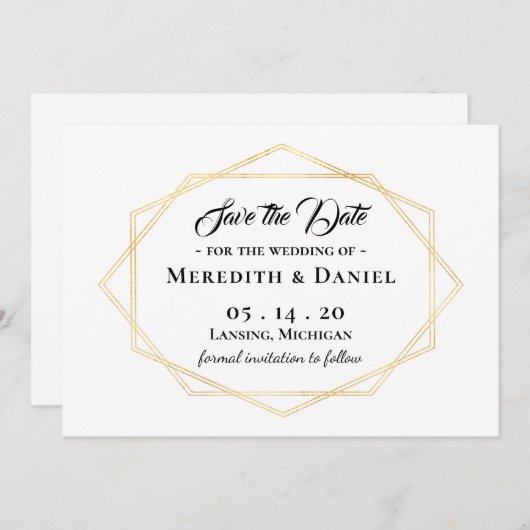 Faire-part Cadre Or Moderne Enregistrer La Date (Devant / Derrière)