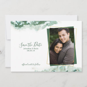 Faire-part Cadre Or Ombre en marbre vert Enregistrer la date