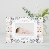 Faire-part cadre pastel fleuri couronne Photo naissance bébé (Debout devant)