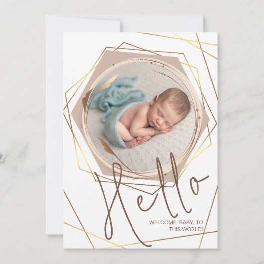 Faire-part Cadre photo géométrique feuille or Nouveau-né Stat (Devant)