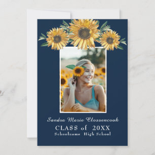 Faire-part Cadre photo tournesol Moderne graduation rustique