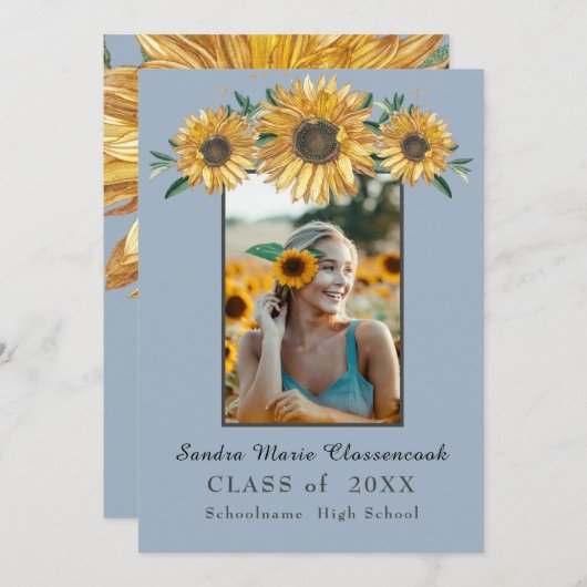 Faire-part Cadre photo tournesol Moderne graduation rustique (Devant / Derrière)