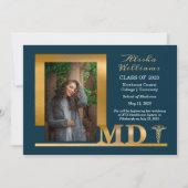 Faire-part Caducée MD Or Élégant et Raffiné 1 Photo Sarcelle  (Devant)