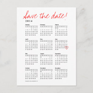 Faire-part Calendrier 2014 Enregistrer la date Carte postale