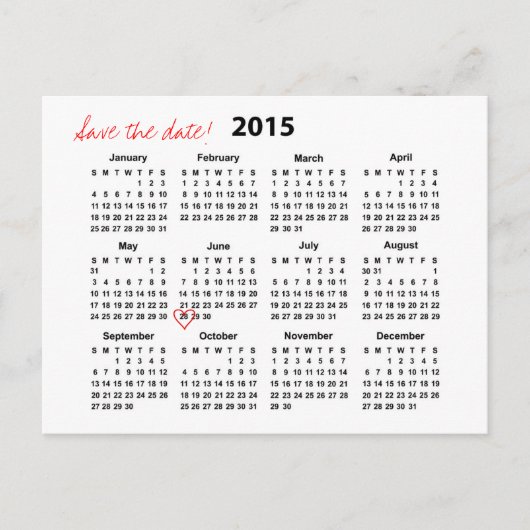 Faire-part Calendrier 2015 Enregistrer la date Carte postale (Devant)