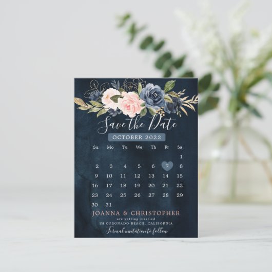 Faire-part Calendrier bleu bleu bleu rose marine Enregistrer  (Debout devant)