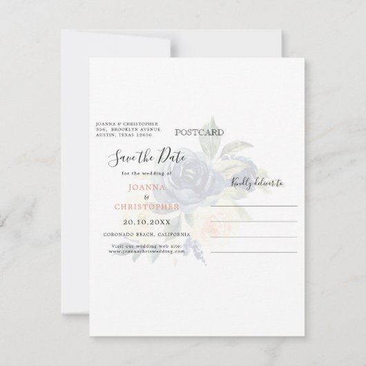 Faire-part Calendrier bleu bleu bleu rose marine Enregistrer (Dos)