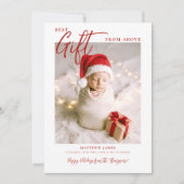 Faire-part Calligraphie cadeau de Noël moderne Red Baby Photo (Devant)