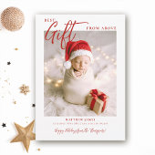Faire-part Calligraphie cadeau de Noël moderne Red Baby Photo