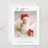Faire-part Calligraphie cadeau de Noël Vert moderne photo béb (Devant)