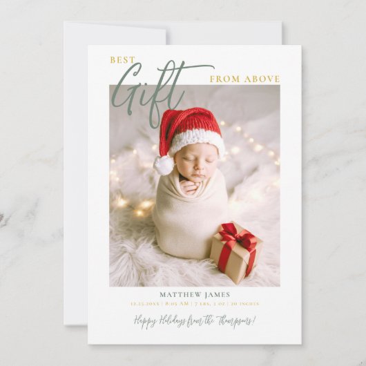 Faire-part Calligraphie cadeau de Noël Vert moderne photo béb (Devant)