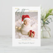 Faire-part Calligraphie cadeau de Noël Vert moderne photo béb (Debout devant)