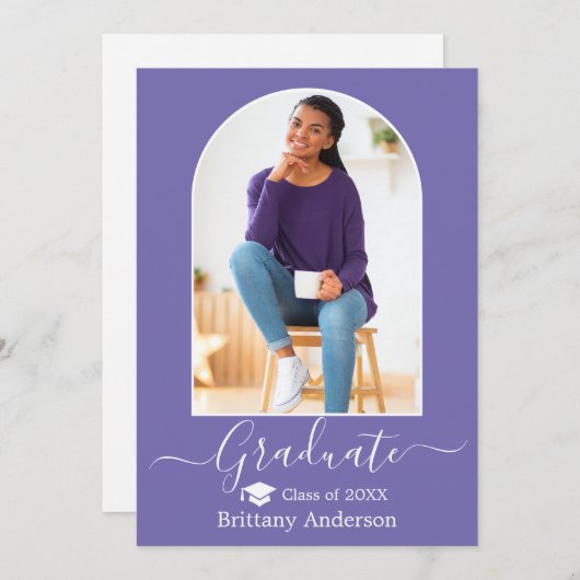 Faire-part Calligraphie Casquette Arc moderne Périwinkle Grad (Devant / Derrière)