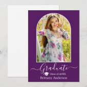 Faire-part Calligraphie Casquette Arc moderne Purple Graduati (Devant / Derrière)