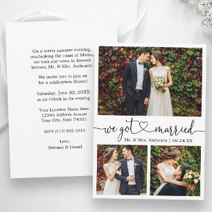 Faire-part Calligraphie Cœur 3 Photos Mariage Après-Paartie