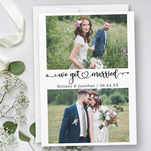 Faire-part Calligraphie Coeur Nous Nous Sommes Mariés 2 Photo