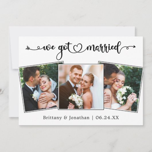 Faire-part Calligraphie Coeur Nous Nous Sommes Mariés 3 Photo (Devant)