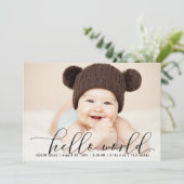 Faire-part Calligraphie Collage Photo Hello World Naissance (Debout devant)