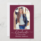 Faire-part Calligraphie d'arc moderne Photo Burgundy Graduati (Devant)