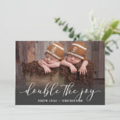 Faire-part Calligraphie élégante Twin Photo Collage Naissance (Debout devant)