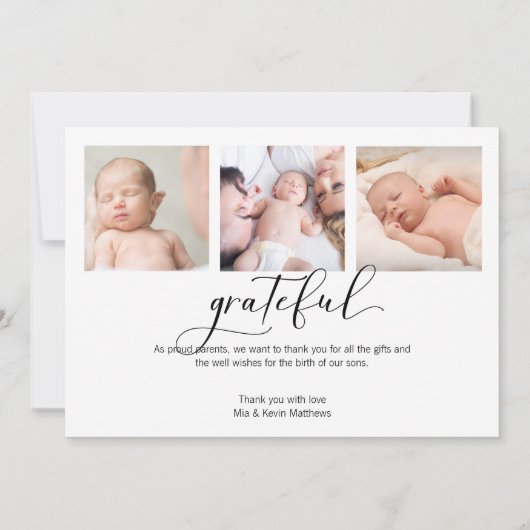 Faire-part Calligraphie Hello World Photo Collage Naissance (Dos)