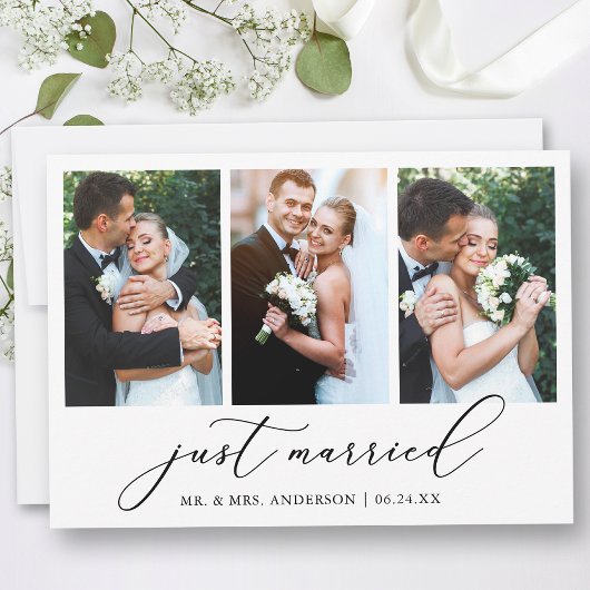 Faire-part Calligraphie minimaliste moderne 3 Photos Mariage