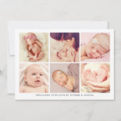 Faire-part Calligraphie moderne bébé fille photo collage nais (Dos)