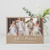 Faire-part Calligraphie moderne Coeur 2 Photo Mariage Kraft (Debout devant)