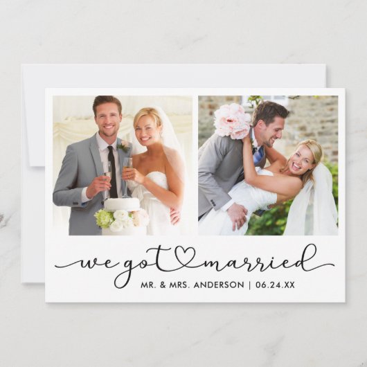 Faire-part Calligraphie moderne Coeur Script 2 Mariage photo (Devant)