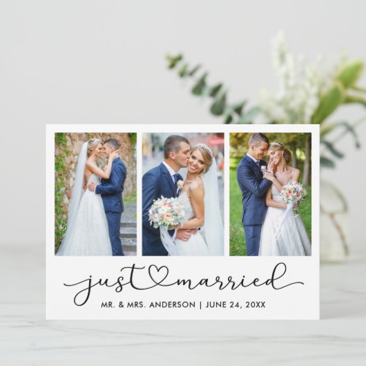 Faire-part Calligraphie moderne Coeur Script 3 Photos Mariage (Debout devant)