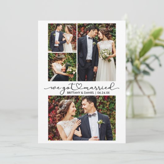 Faire-part Calligraphie moderne Coeur Script 4 Mariage photo (Debout devant)