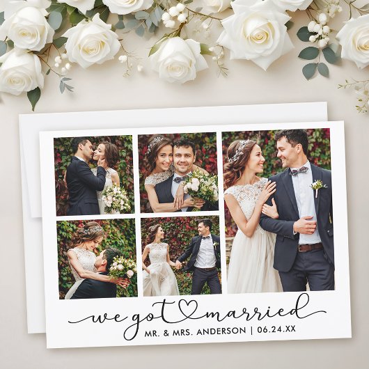 Faire-part Calligraphie moderne Coeur Script 5 Photos Mariage