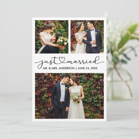 Faire-part Calligraphie moderne Coeur Script Mariage 3 Photo (Debout devant)