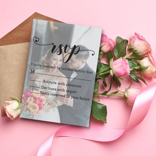 Faire-part calligraphie moderne défraîchi photo rsvp mariage 