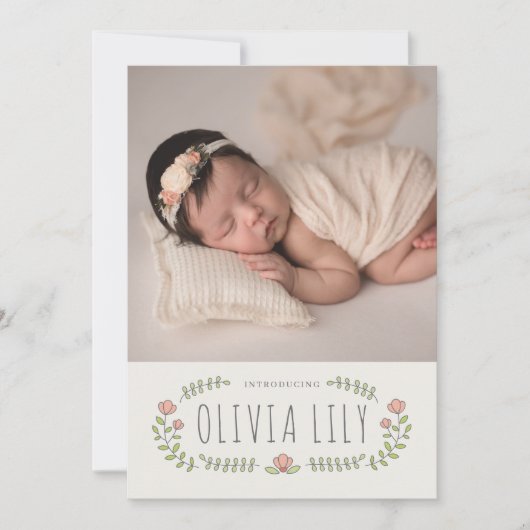 Faire-part Calligraphie moderne Design floral Collage naissan (Devant)