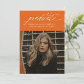 Faire-part Calligraphie moderne Deux photo Orange Graduation (Debout devant)