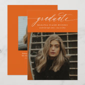 Faire-part Calligraphie moderne Deux photo Orange Graduation (Devant / Derrière)