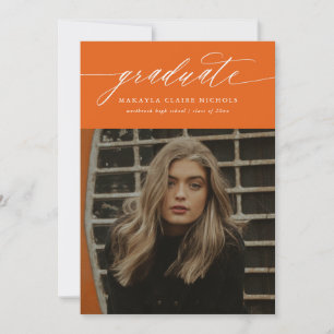 Faire-part Calligraphie moderne Deux photo Orange Graduation